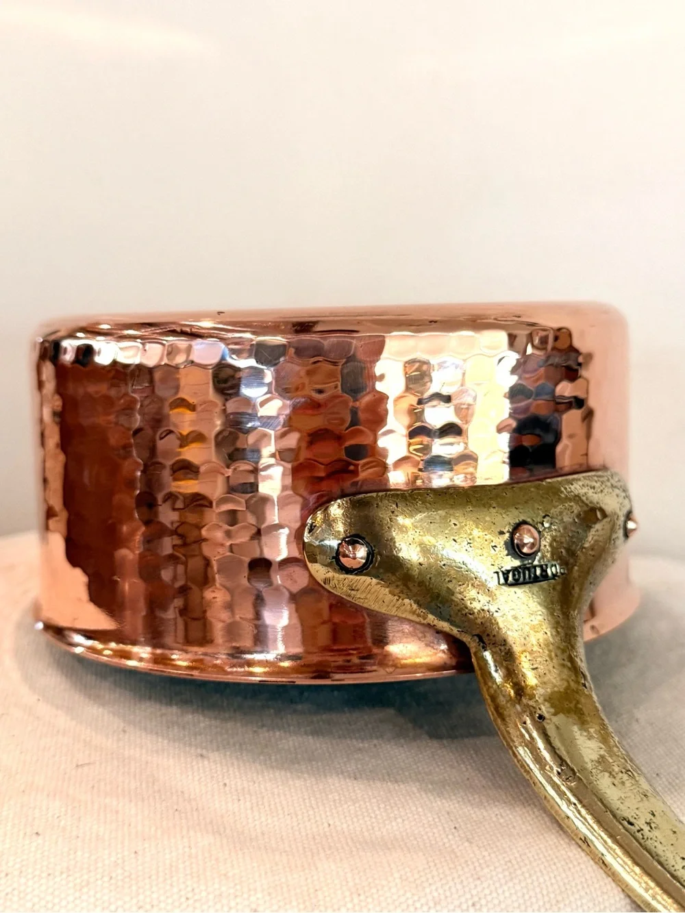 Vintage Copper Hammered Saucepan with lid and Brass Handle stainless steel lined